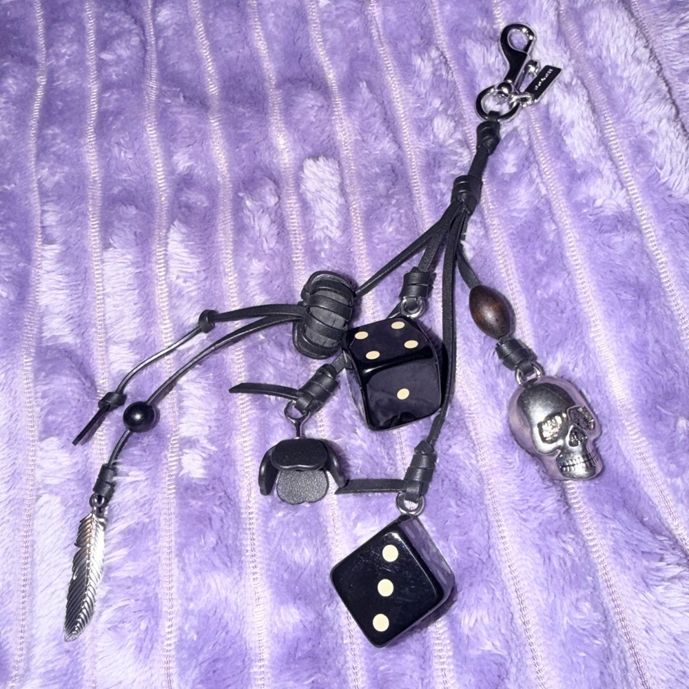 Coach Black Leather Dice and Skull charm
